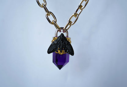 Obsidian Moth Crystal Pendant (Purple)