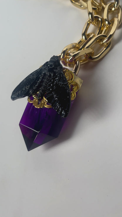 Obsidian Moth Crystal Pendant (Purple)